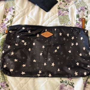 Mz Wallace Star Print Black Pouch with Leather Logo Patch